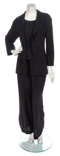 A Chanel Four Piece Black Wool Twill Ensemble,