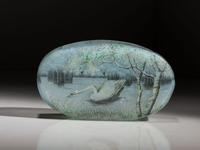 A Daum Enameled Glass Scenic Swan Vase