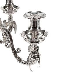 A Pair of Neoclassical Silver-Plate Five-Light Candelabra