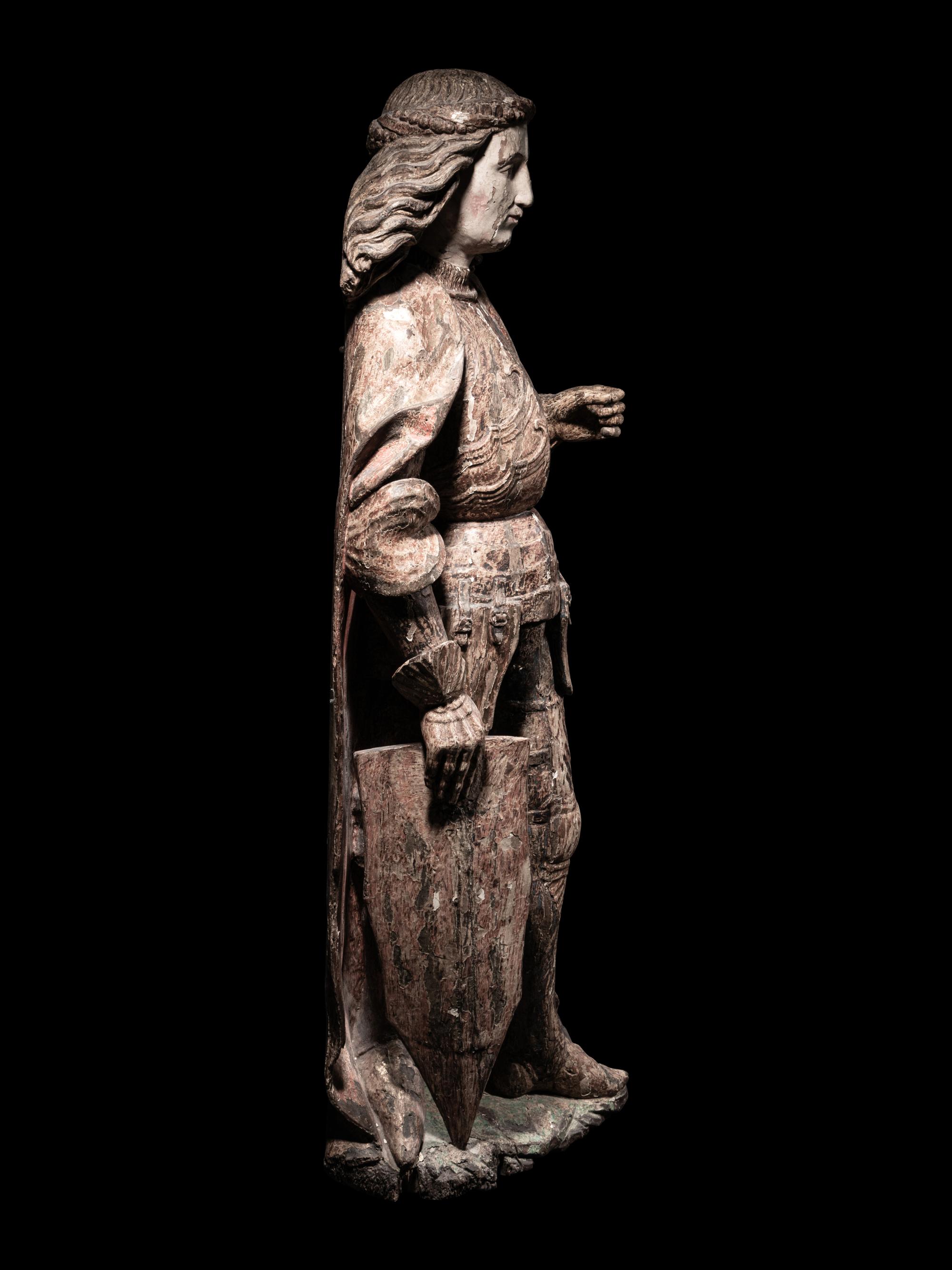 A Carved, Painted and Parcel Gilt Lindenwood Figure of a Tyrolean Knight