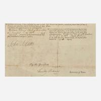 [Declaration of Independence] [Massachusetts] Adams, John Portion of a Partially-Printed Document, signed