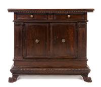 An Italian Renaissance Style Mahogany Console Cabinet, Height 40 3/4 x width 48 1/2 x depth 17 inches.