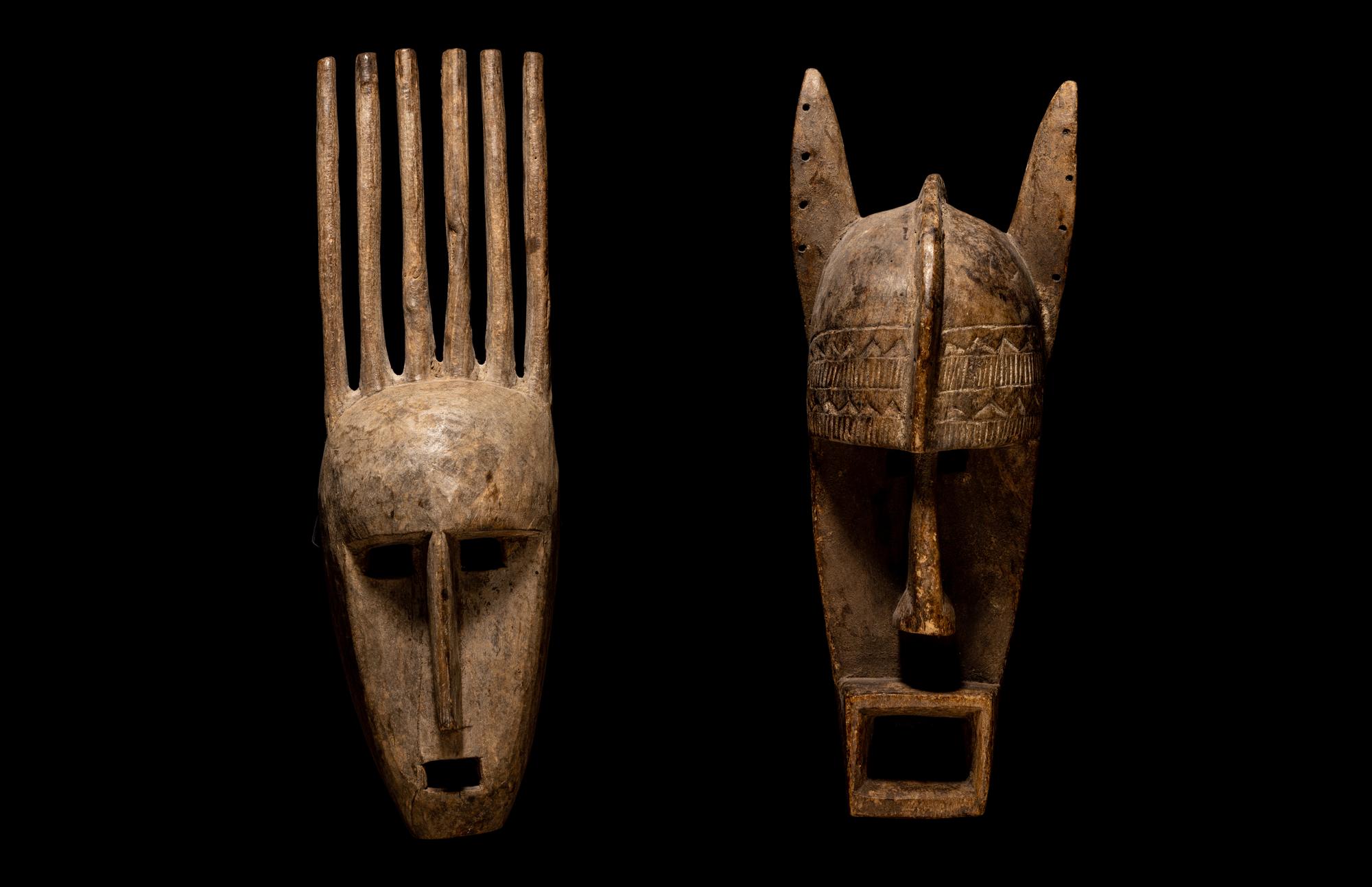 Two Bamana Kore Society Wood Masks
