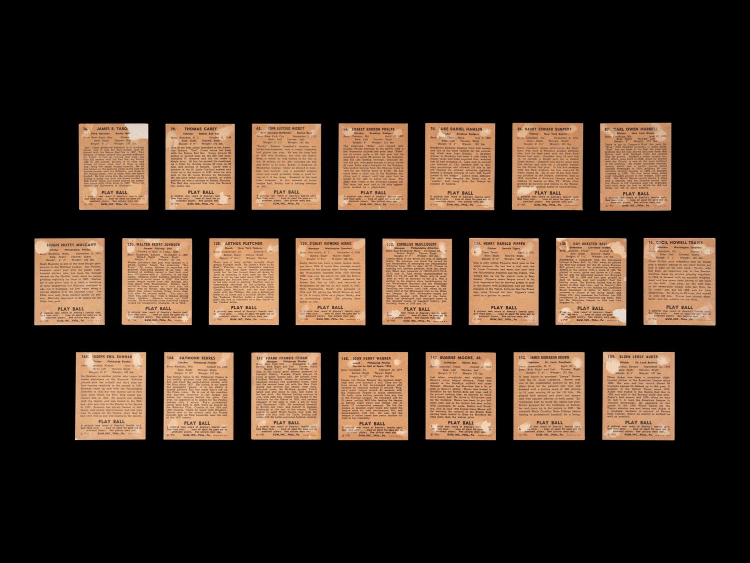 A Group of 22 1940 Play Ball Baseball Cards Featuring Multiple Hall of Famers,