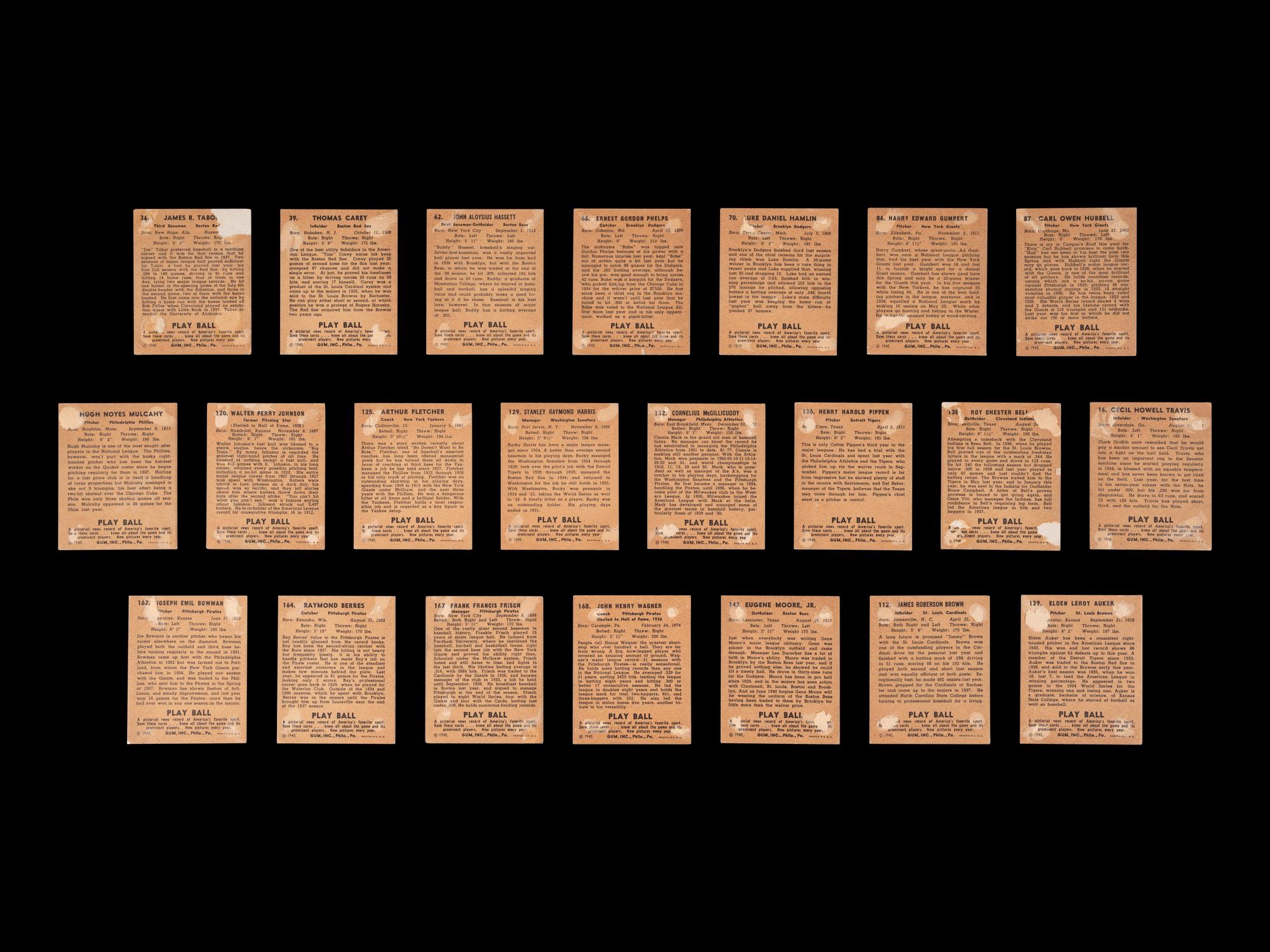 A Group of 22 1940 Play Ball Baseball Cards Featuring Multiple Hall of Famers,