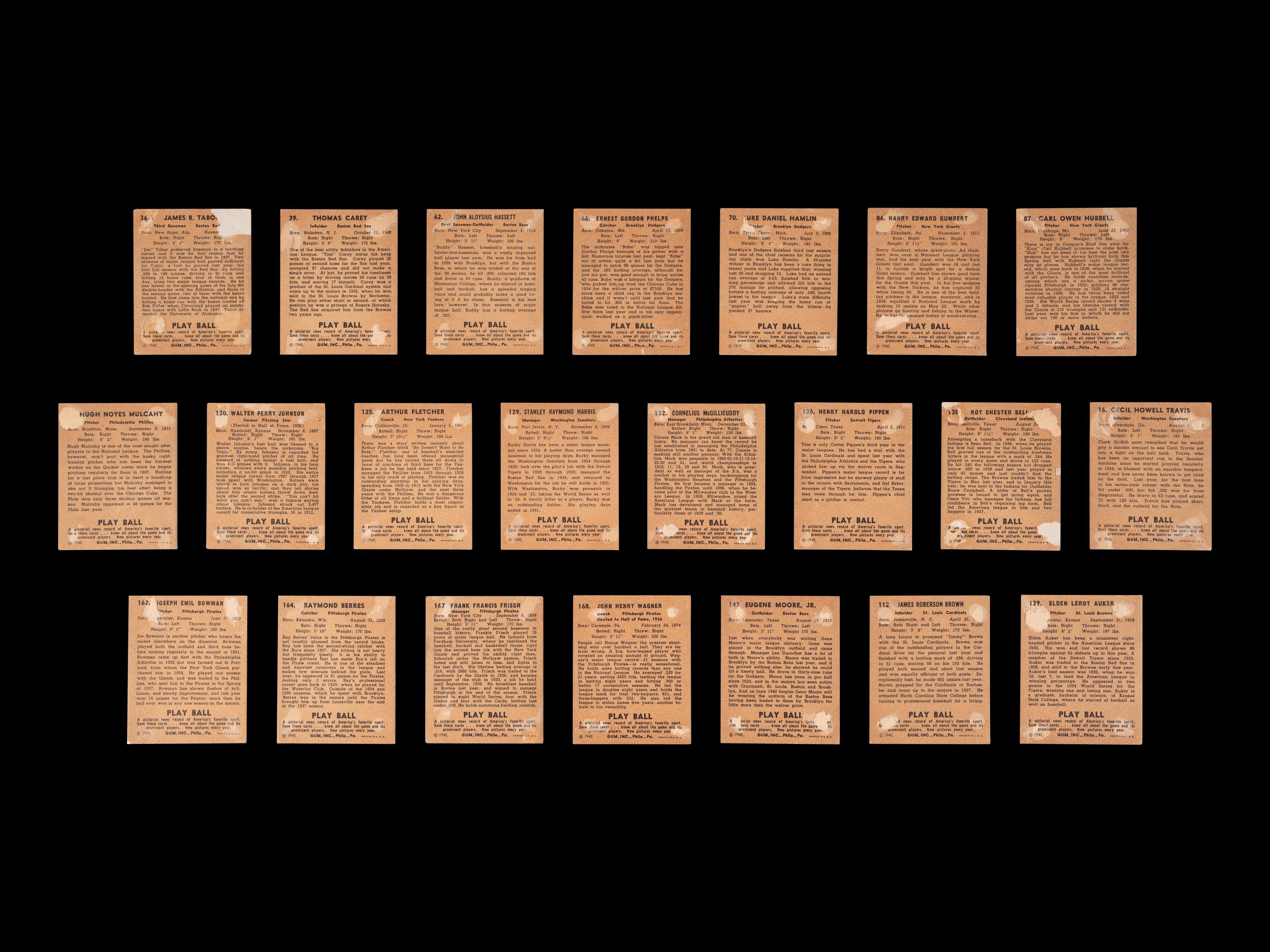 A Group of 22 1940 Play Ball Baseball Cards Featuring Multiple Hall of Famers,