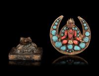 A Chinese Parcel Gilt Bronze Seal and A Tibetan Hardstone and Glass Inset Metal Brooch