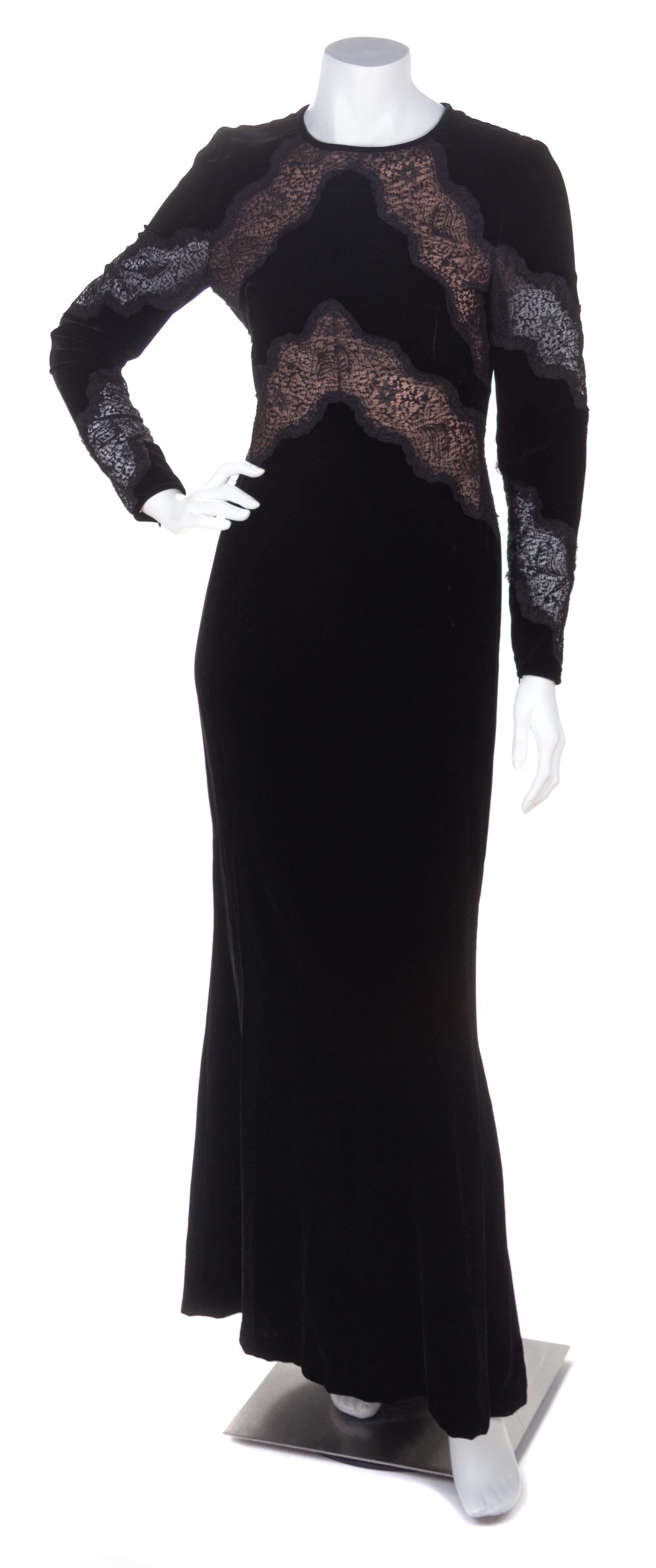 A Valentino Black Velvet Gown, Size 42.