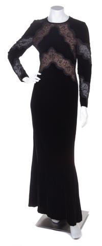 A Valentino Black Velvet Gown, Size 42.