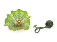 Two-Piece Persian Glass Set in Parrot Green with Red Lip