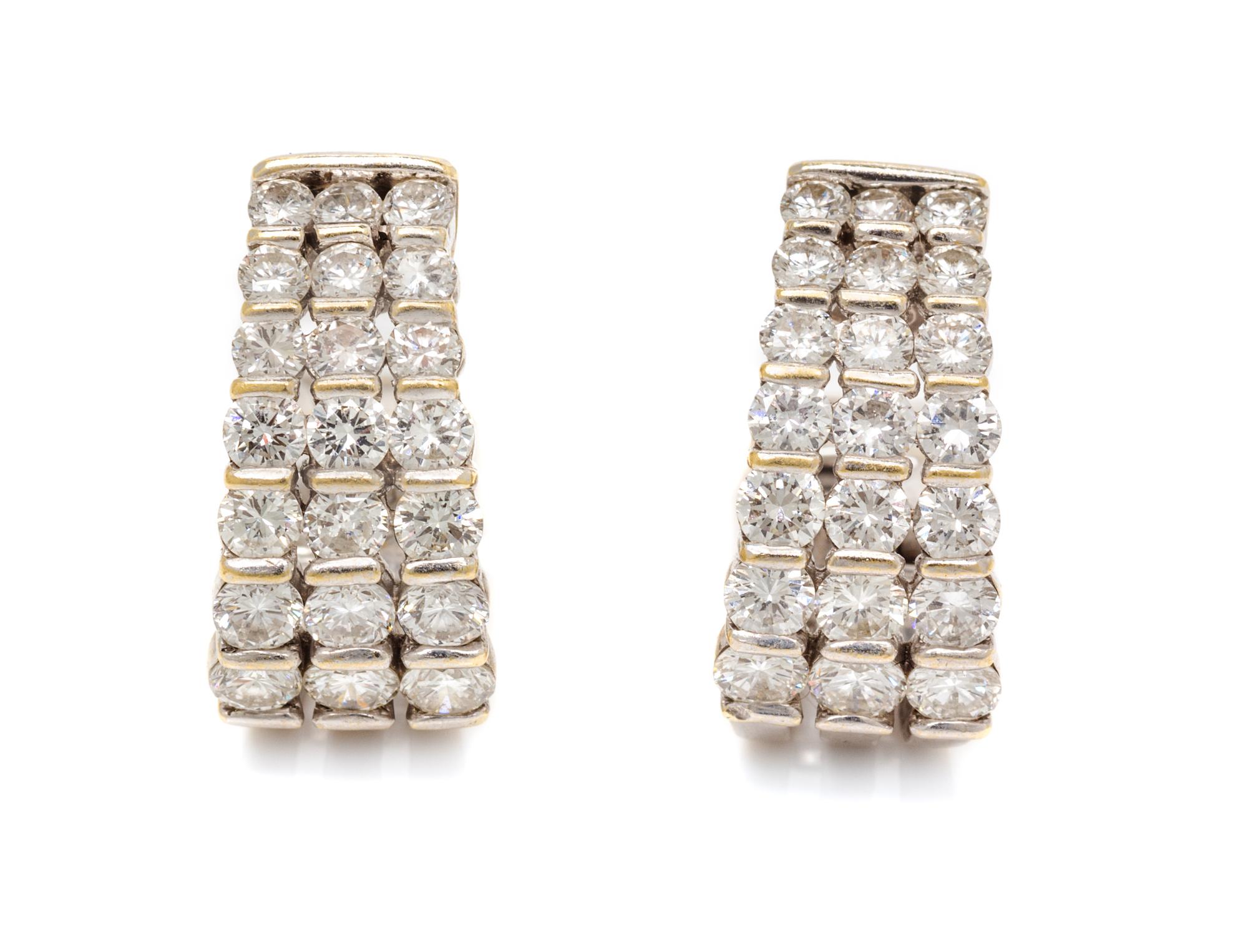 A Pair of Rhodium Plated 18 Karat Yellow Gold and Diamond Hoop Earrings, 7.00 dwts.