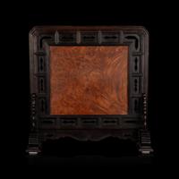 A Chinese Burlwood Inset Jade Inlaid Table Screen