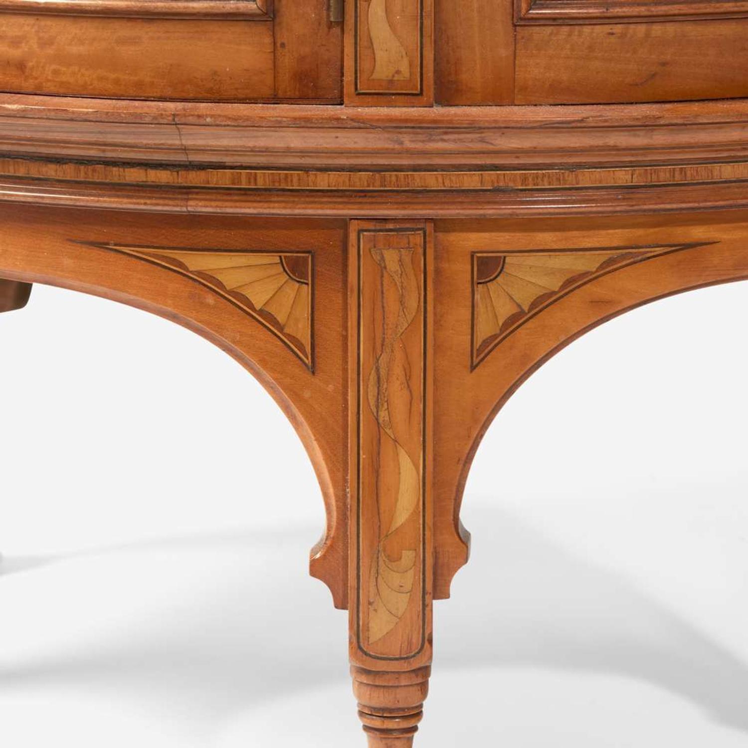 An English Aesthetic Movement inlaid satinwood and harewood demilune cabinet circa 1895