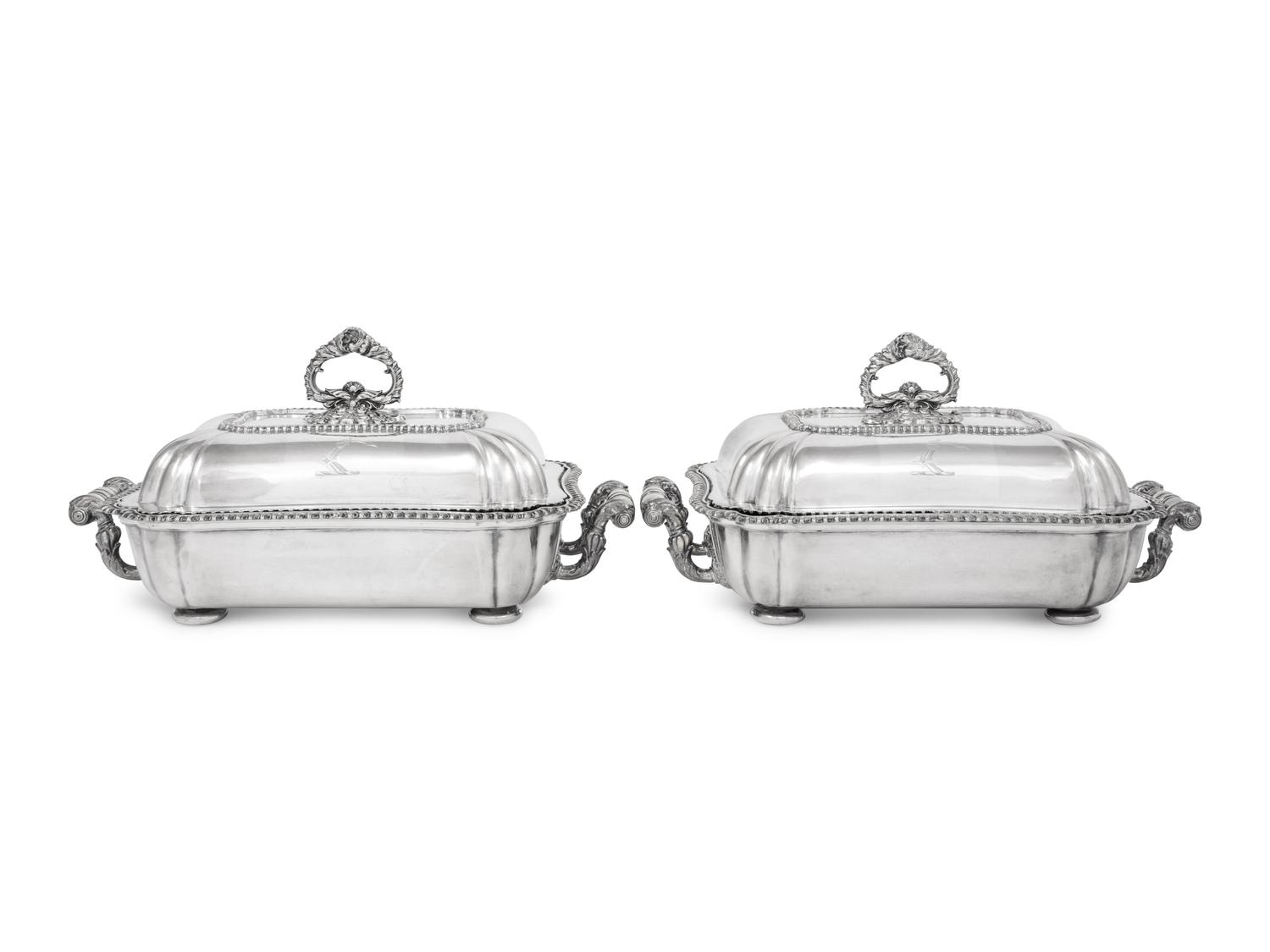 Two English Silver-Plate Covered Entrée Dishes