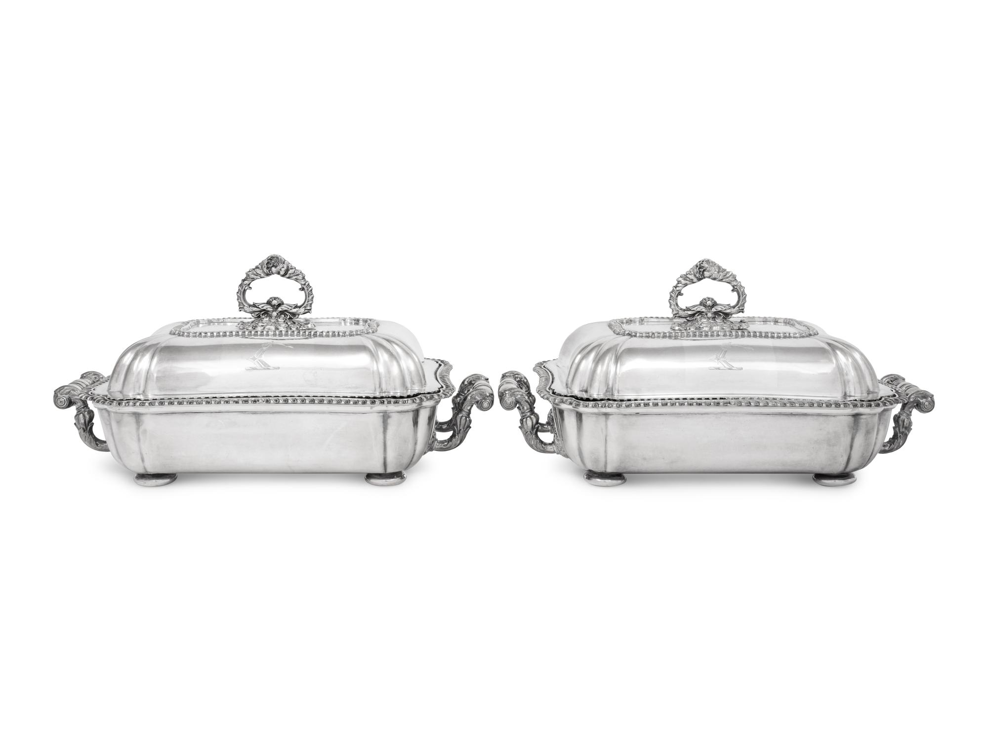 Two English Silver-Plate Covered Entrée Dishes