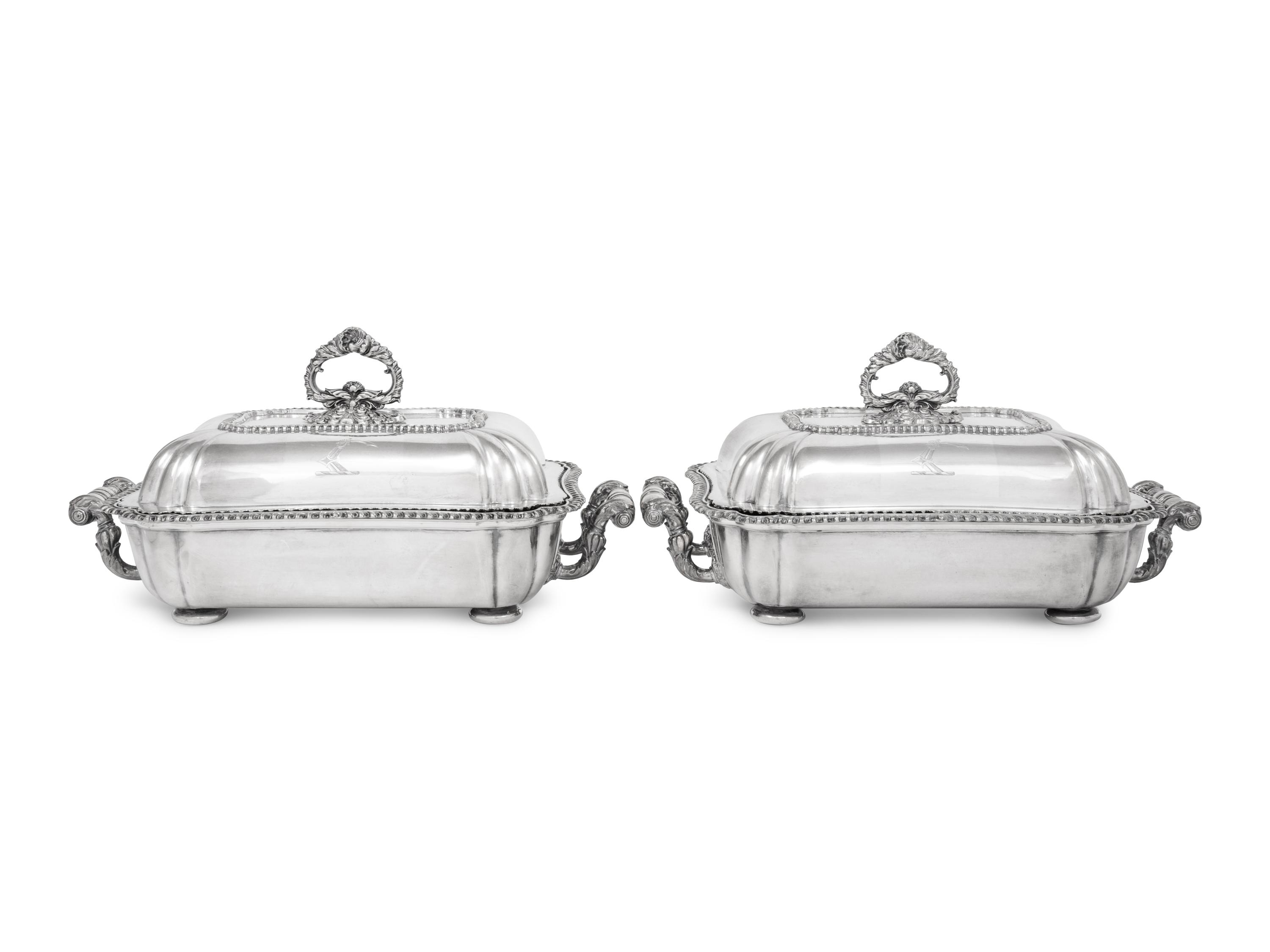 Two English Silver-Plate Covered Entrée Dishes