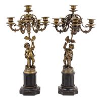 A Pair of Continental Gilt Bronze Figural Candelabra Height 22 inches.