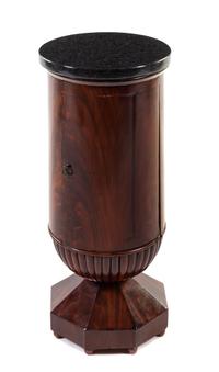 An Austrian Mahogany Pedestal Cabinet Height 32 1/2 x diameter of top 14 1/8 inches. — EARLY 19TH CENTURY
