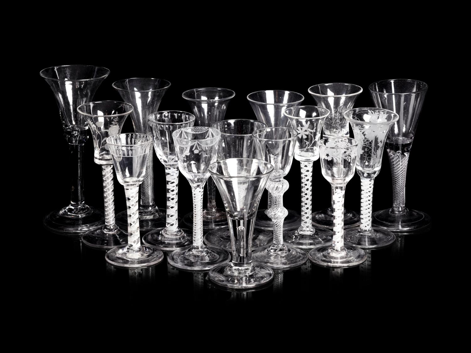A Collection of English Twist-Stem Wine Glasses
