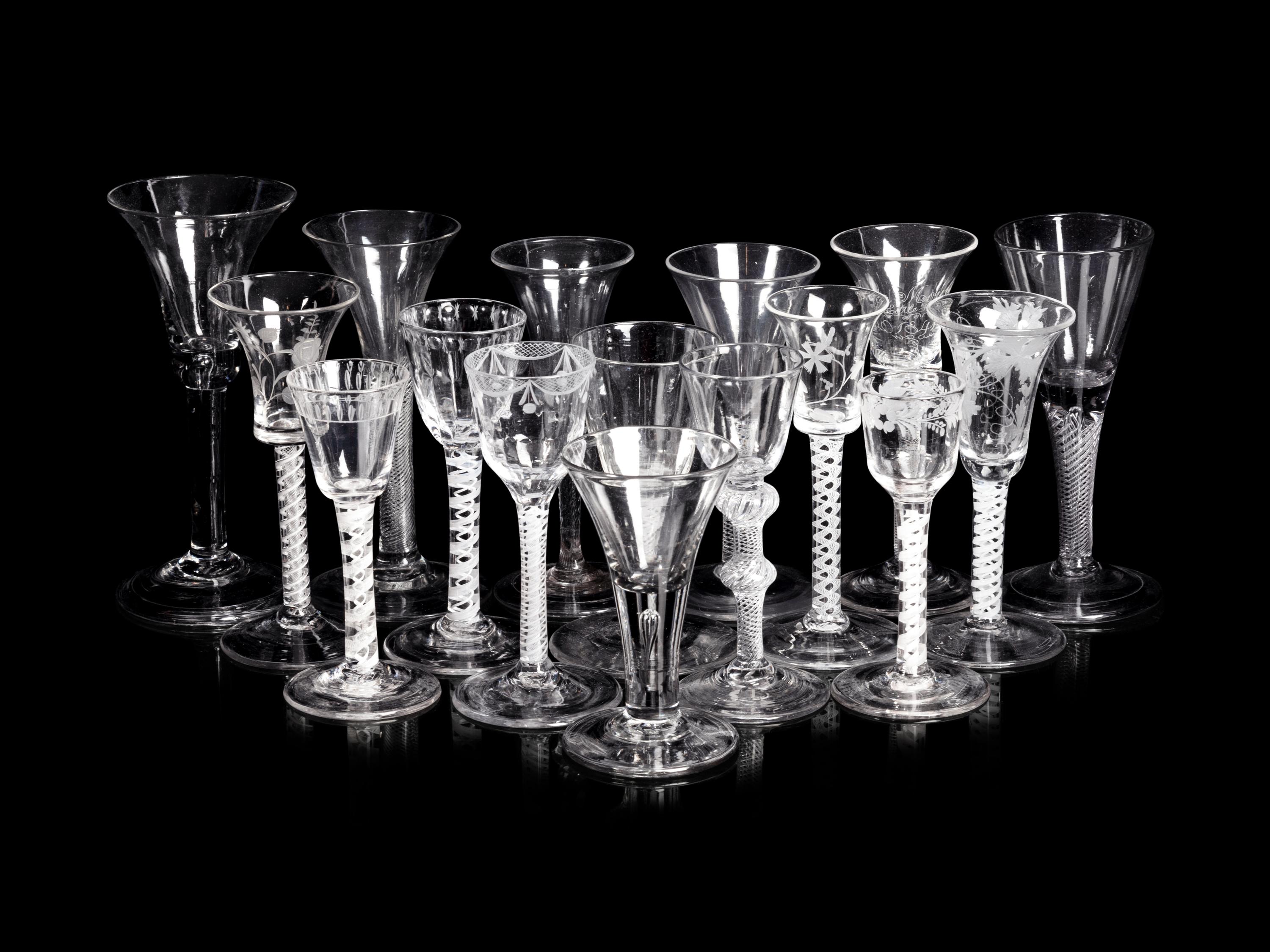 A Collection of English Twist-Stem Wine Glasses