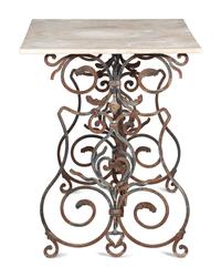A Wrought Iron Marble Top Console Table
