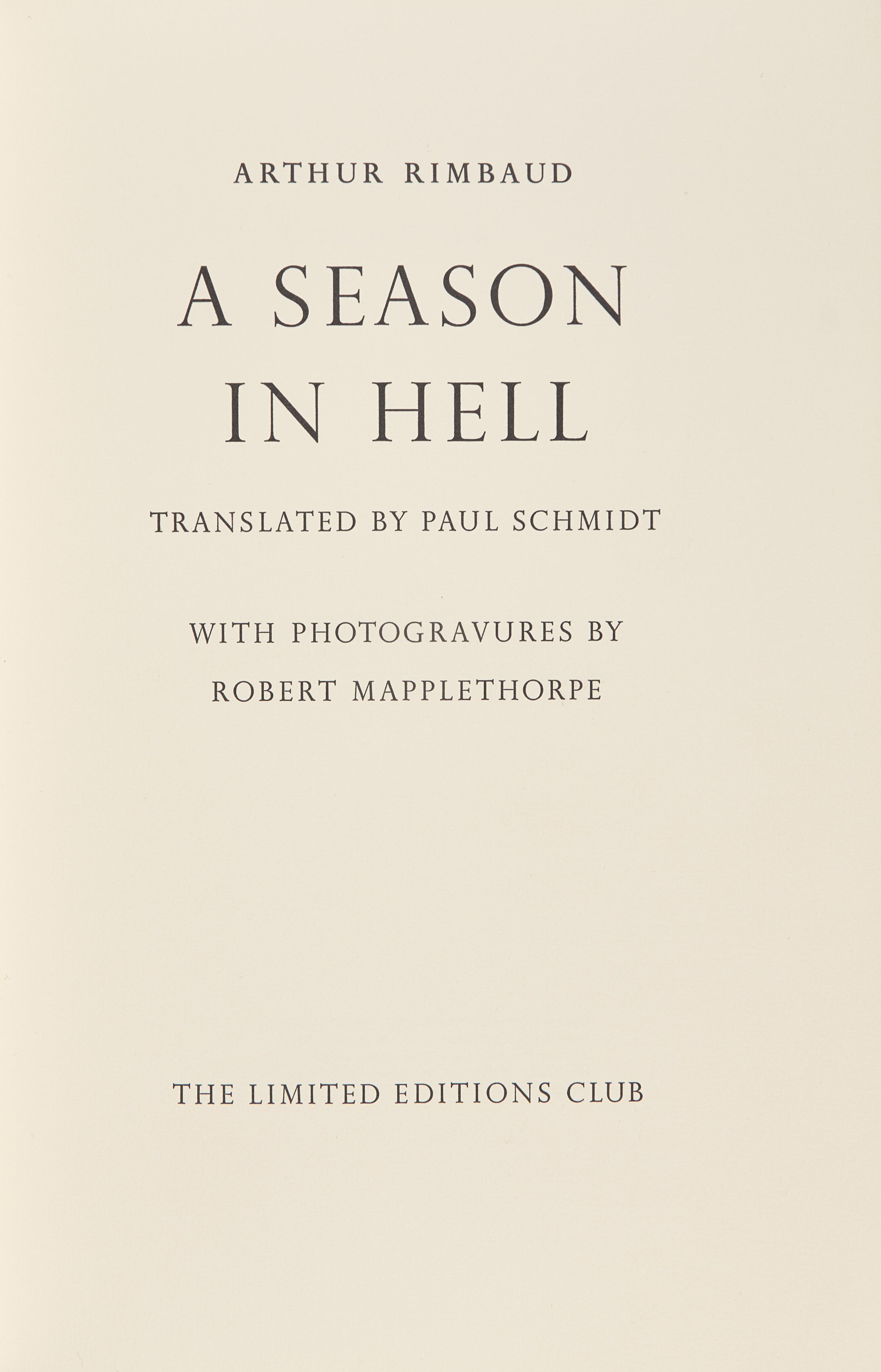 [Art] [Mapplethorpe, Robert] Rimbaud, Arthur. A Season in Hell