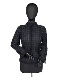 Chanel Black Tweed Jacket Trimmed in Logo Lace