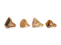 A Collection of 14 Karat Yellow Gold and Hardstone Rings,