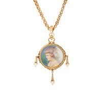 YELLOW GOLD, TOPAZ, PEARL AND PORTRAIT NECKLACE
