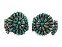 Navajo or Zuni Turquoise Cluster Cuff Bracelets, Matching Pair