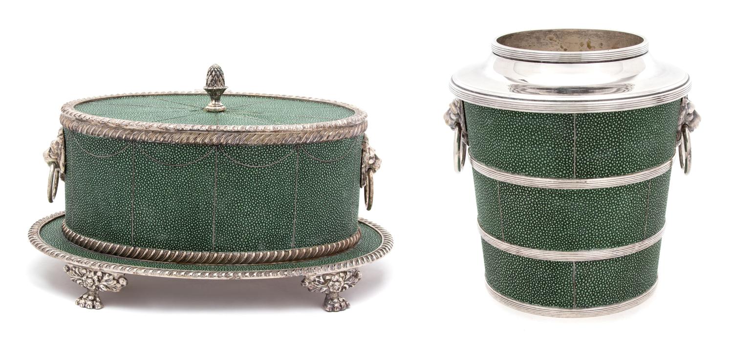 A Shagreen Wine Bucket Height of wine bucket 9 x diameter 8 inches. — 20TH CENTURY