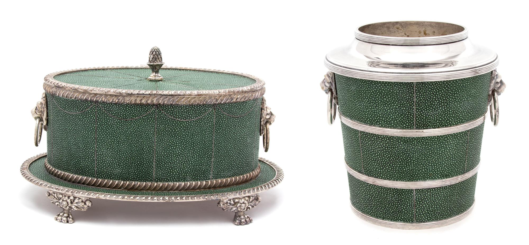 A Shagreen Wine Bucket Height of wine bucket 9 x diameter 8 inches. — 20TH CENTURY