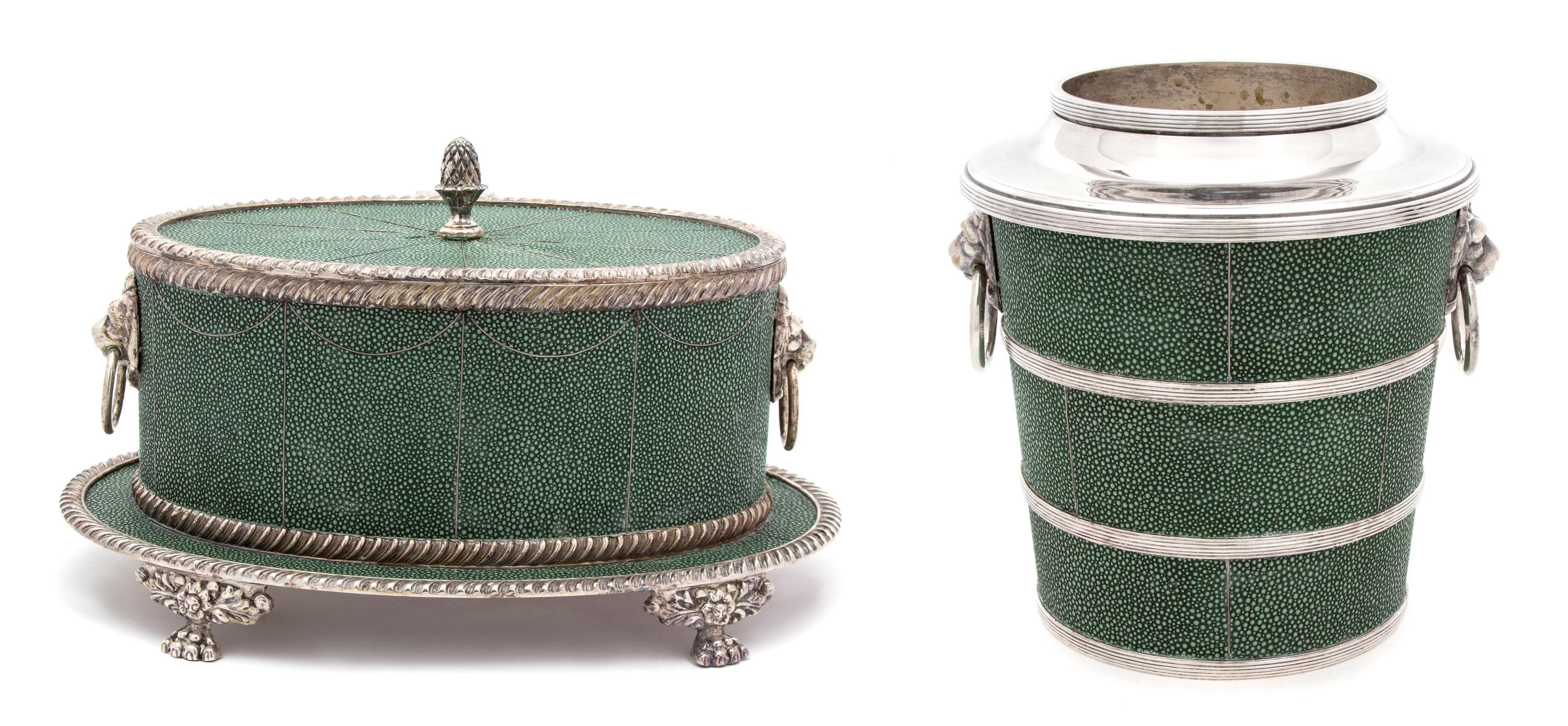 A Shagreen Wine Bucket Height of wine bucket 9 x diameter 8 inches. — 20TH CENTURY