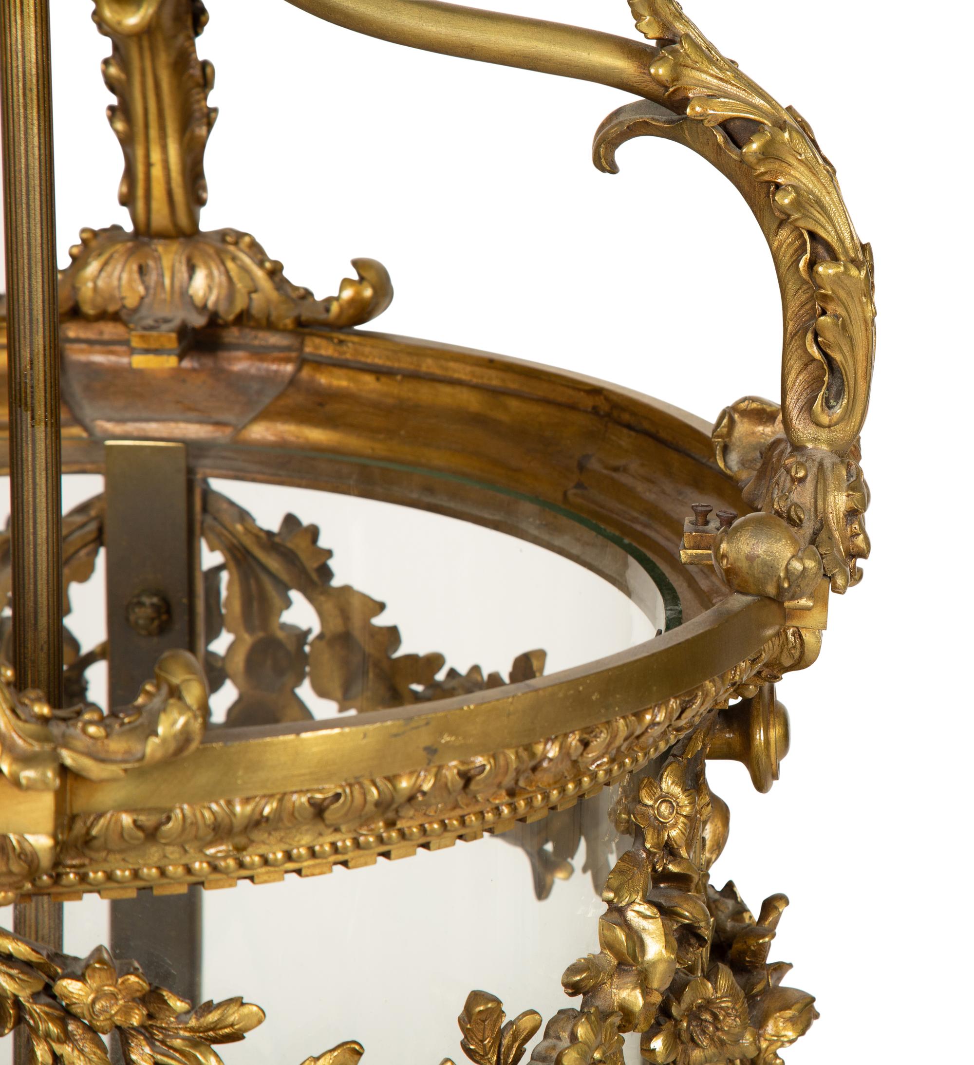 A Louis XVI Style Gilt Bronze Hall Lantern