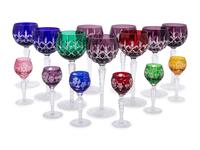 A Collection of Bohemian Colored Cut-to-Clear Glass Stemware