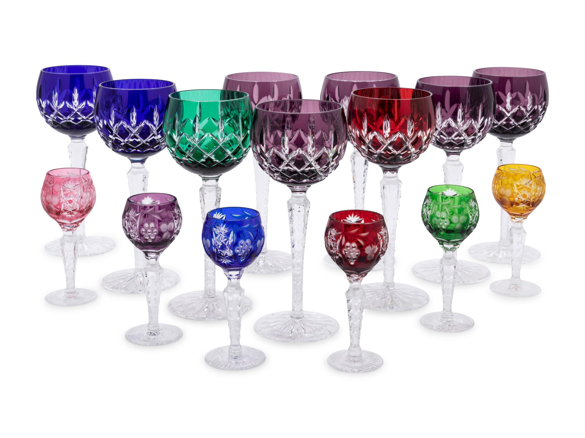 A Collection of Bohemian Colored Cut-to-Clear Glass Stemware