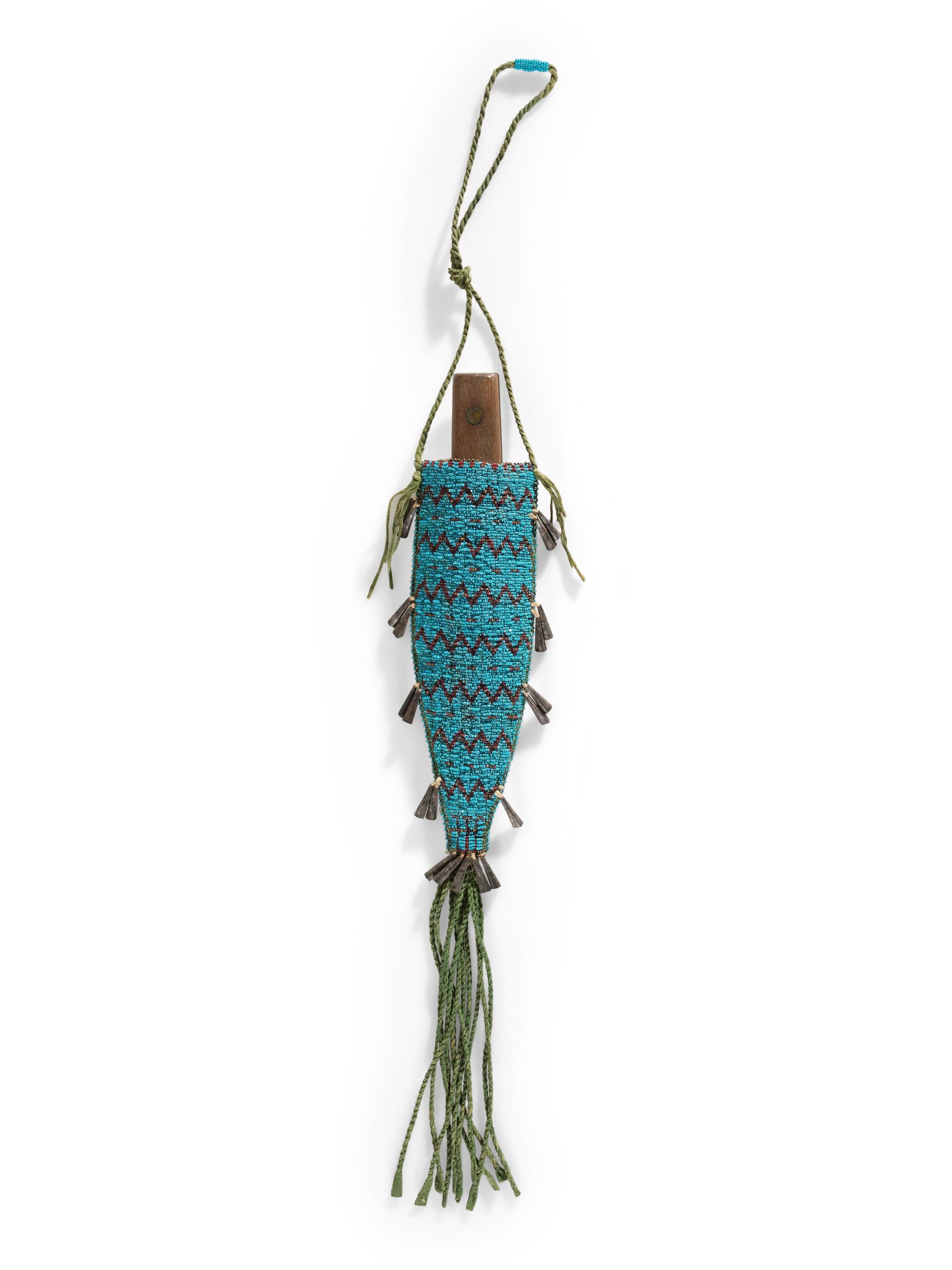 Central Plains Beaded Hide Neck Knife Sheath, with Knife