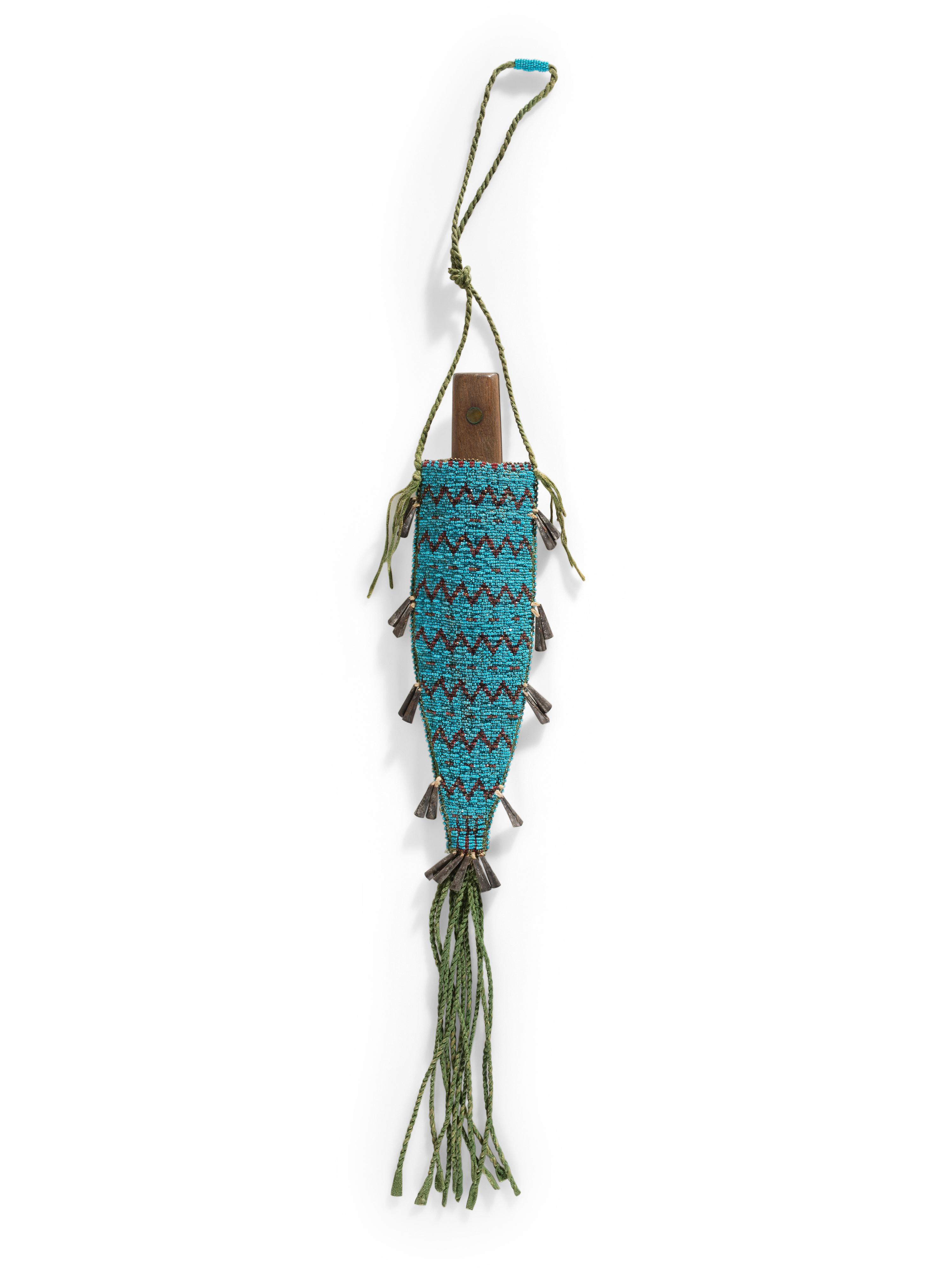 Central Plains Beaded Hide Neck Knife Sheath, with Knife