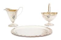An American Silver Gilt-Washed Footed Creamer and Sugar Bowl, International Silver, Meridan, CT, 20th Century, together with a silver s