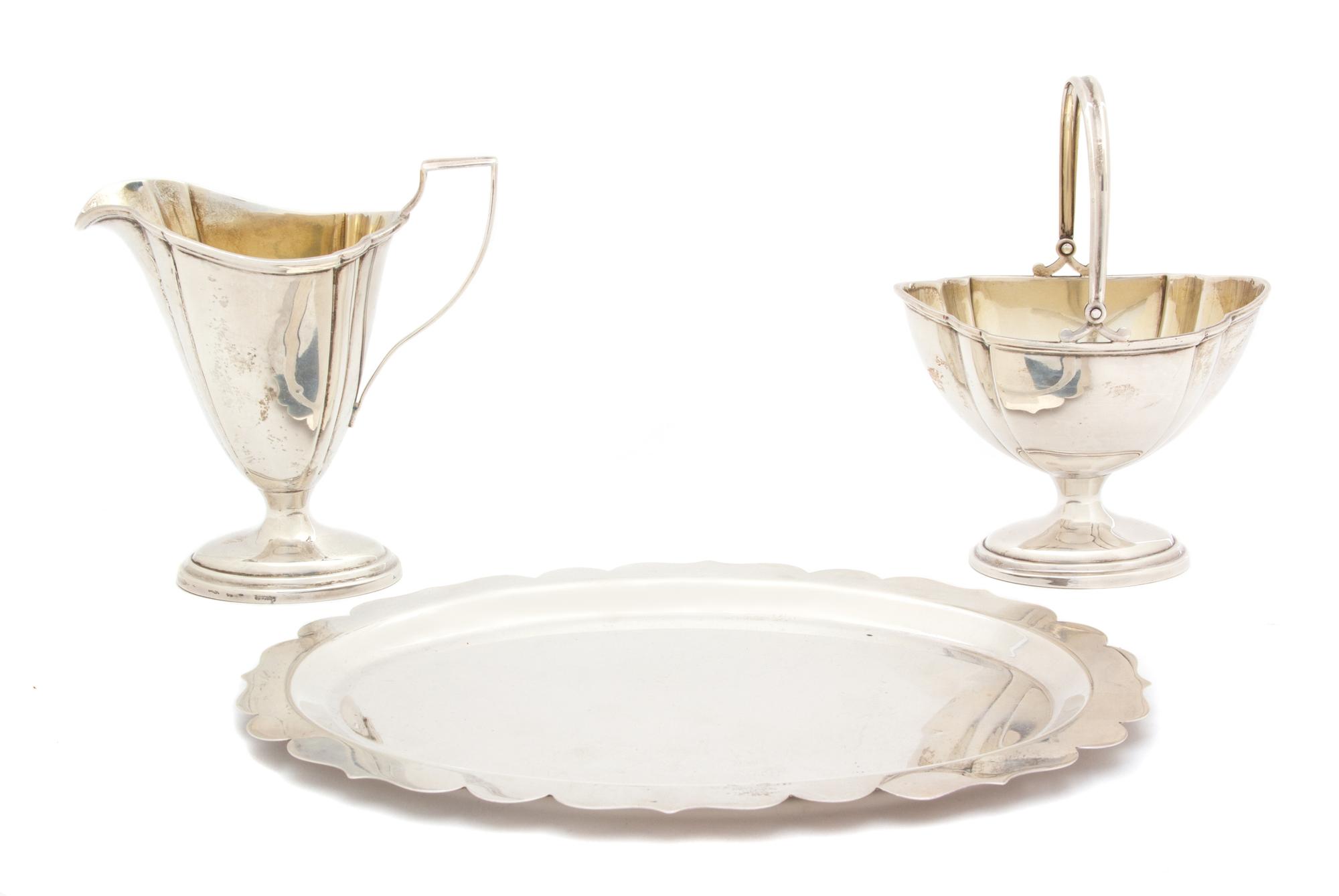 An American Silver Gilt-Washed Footed Creamer and Sugar Bowl, International Silver, Meridan, CT, 20th Century, together with a silver s