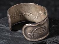 Silver Tufa Cast Fish Cuff, with Turquoise, 1999