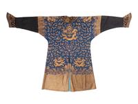 A Blue Ground Embroidered Silk Dragon Robe