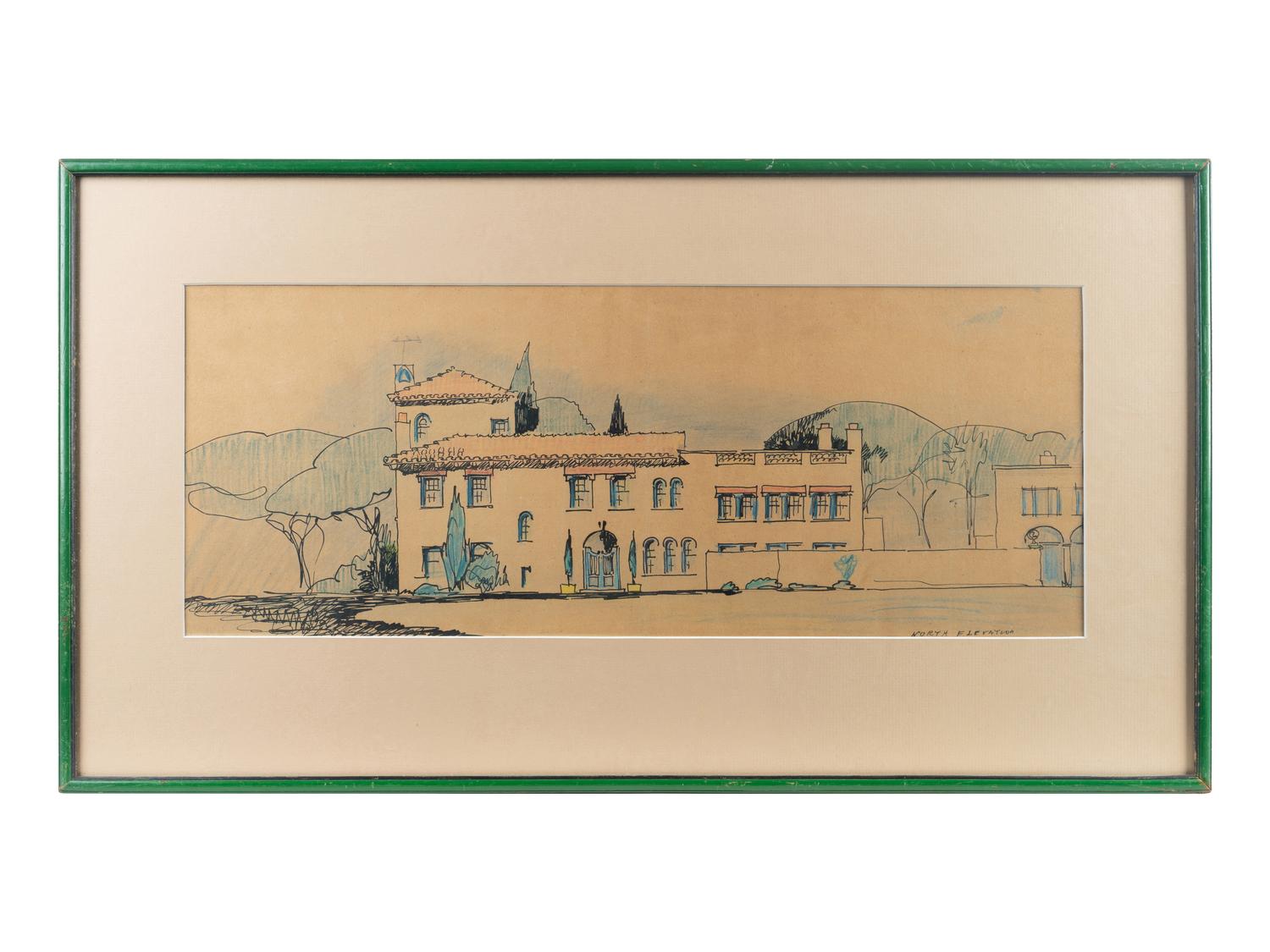 A Set of Three Architectural Sketches by Marion Sims Wyeth Studio of a Palm Beach Home