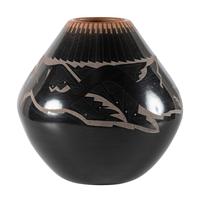 Black and Sienna Sgraffito Pottery Jar