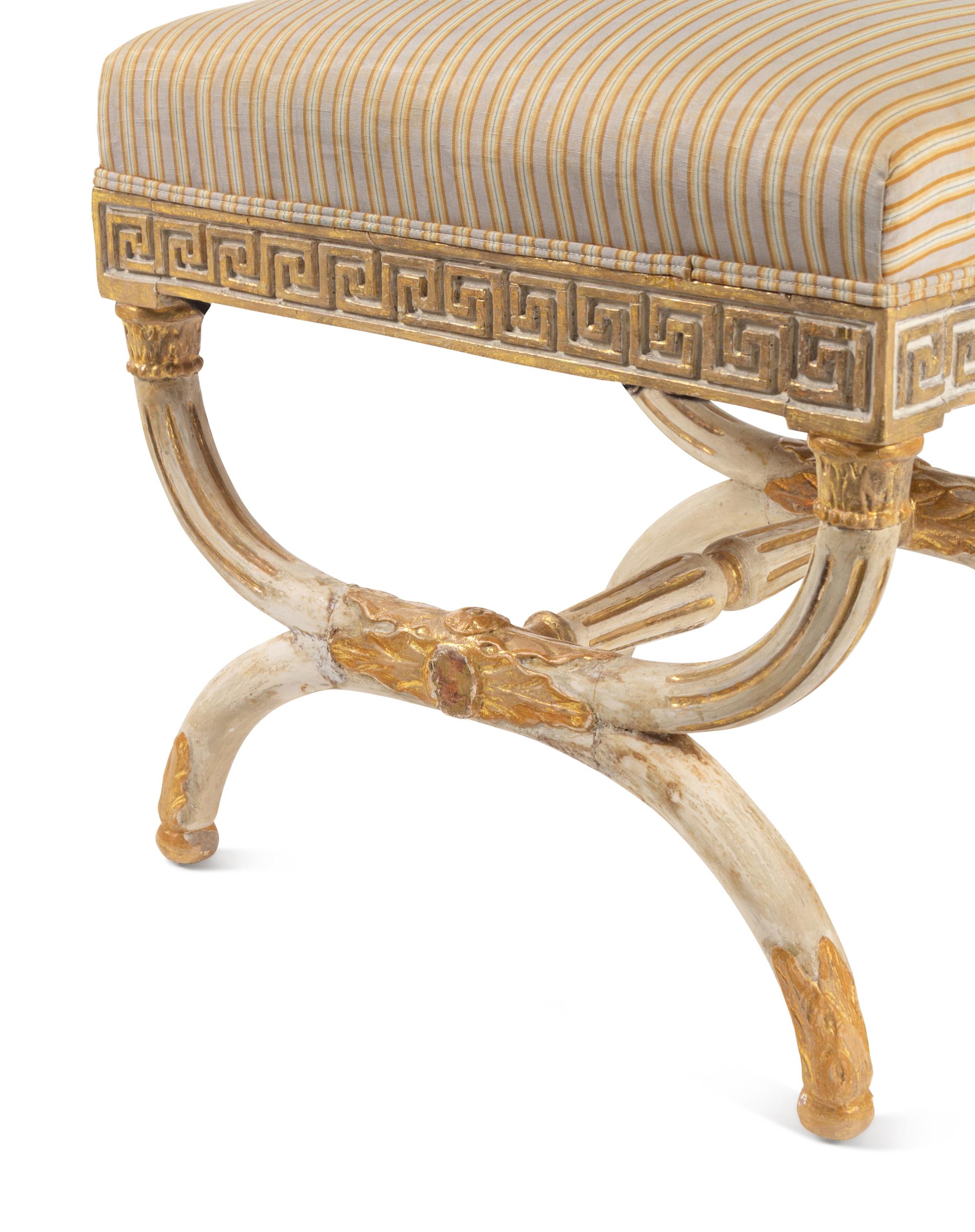 A North European Neoclassical Painted and Parcel-Gilt Stool