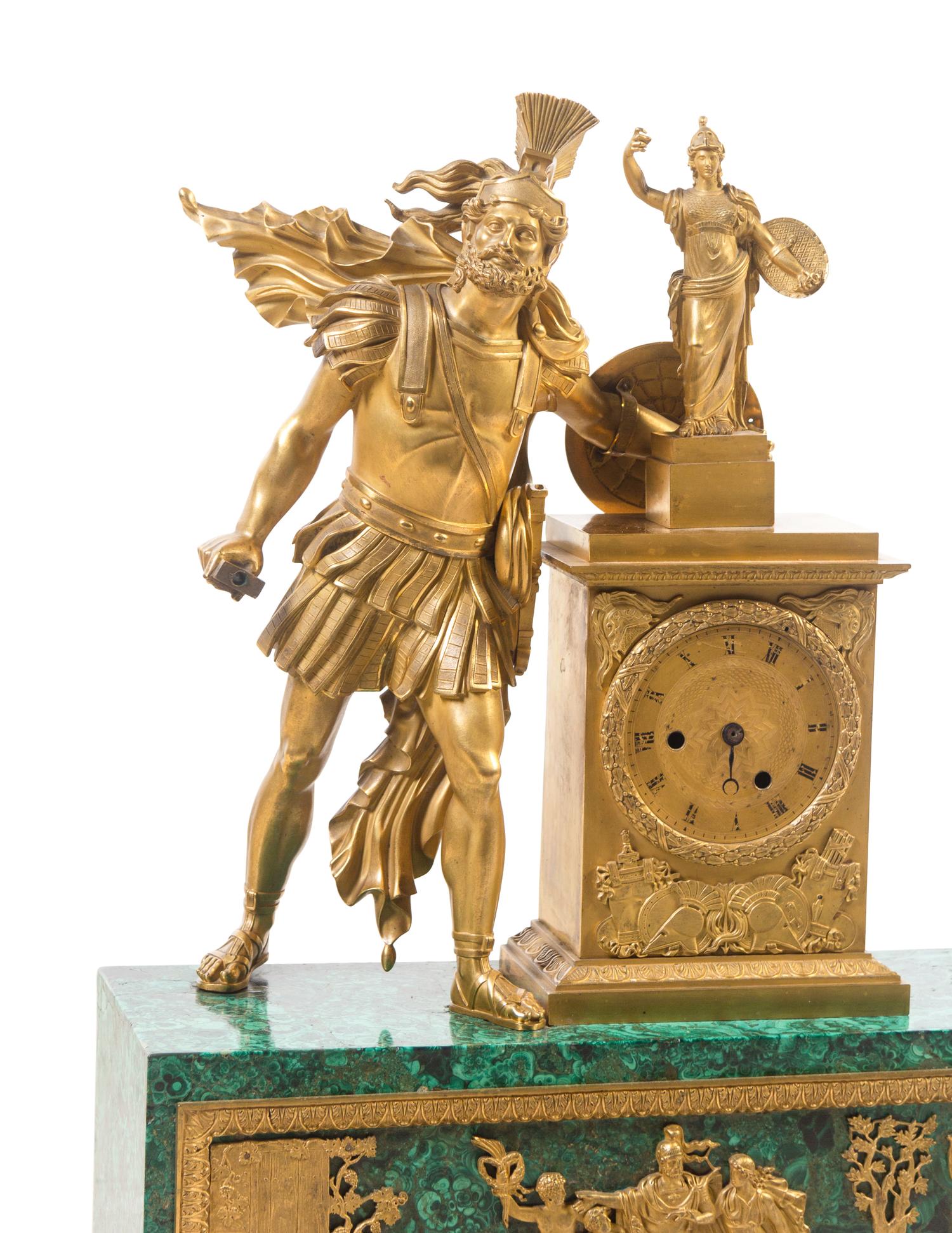 A French Gilt Bronze and Malachite Mantel Clock