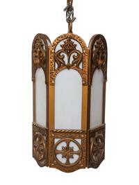 A Set of Five Gothic Revival Gilt Aluminum Lanterns