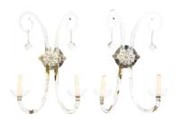 A Pair of Continental Cut Glass Two-Light Sconces, Height 21 inches.