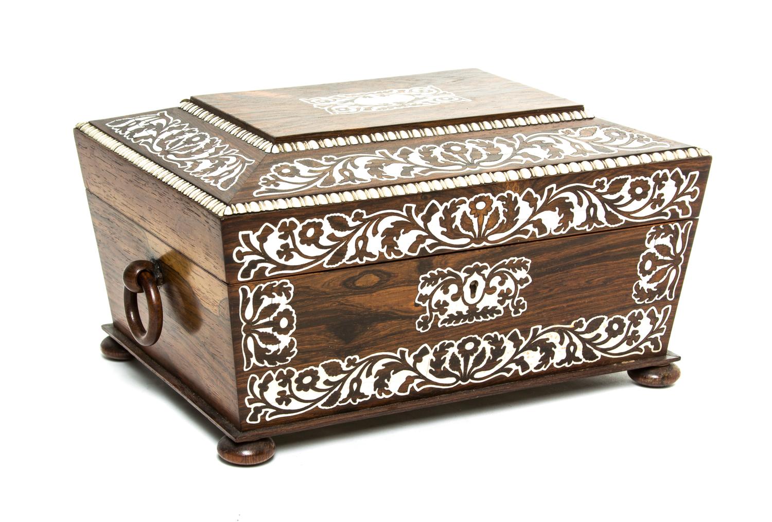 An English Ivory Inset Rosewood Table Casket, Width 12 inches.