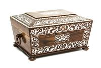 An English Ivory Inset Rosewood Table Casket, Width 12 inches.